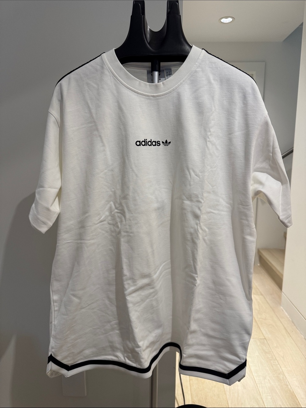 adidas White Short Sleeve Crew with Black Trim